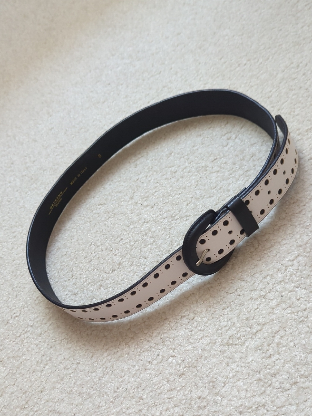 Weekend Max Mara Cream and Black Polka-Perforated Leather Belt